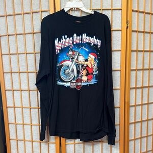 Harley-Davidson Black Long Sleeve Tee with Festive Motorcycle Pinup Graphic